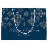 青フェイクいグレーのホイルの雪の結晶(ホイル実在ではない) ラージペーパーバッグ (裏面)