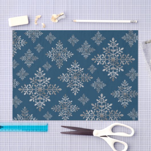 青フェイクいグレーのホイルの雪の結晶(ホイル実在ではない) 薄葉紙 (クラフト)