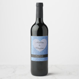 青フェイクグリッターとハート ワインラベル