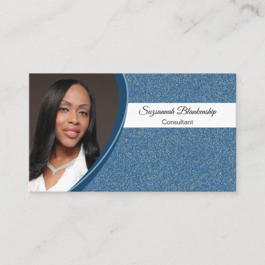 青フェイクグリッターとプロフェッショナルカスタム写真 名刺 (正面)