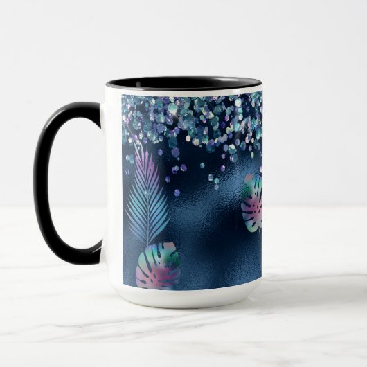 青フェイクグリッターとマッチン葉グ マグカップ (左)