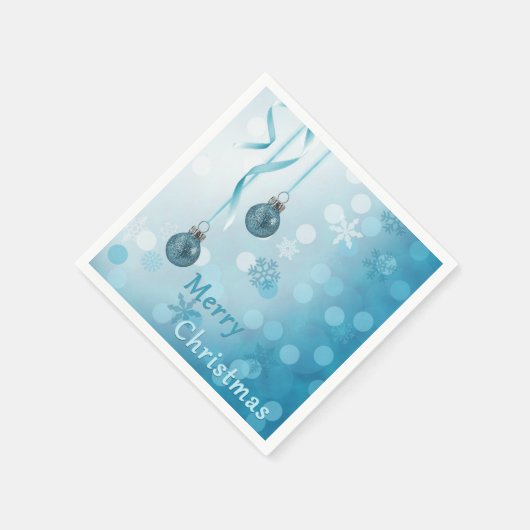 青フェイクグリッタークリスマスオーナメント スタンダードカクテルナプキン (角)