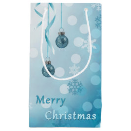 青フェイクグリッタークリスマスオーナメント スモールペーパーバッグ