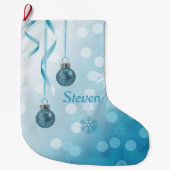 青フェイクグリッタークリスマスオーナメント ラージクリスマスストッキング (正面)