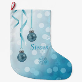 青フェイクグリッタークリスマスオーナメント ラージクリスマスストッキング