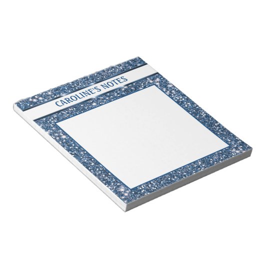 青フェイクグリッターテクスチャの外観とカスタム文字 ノートパッド (アングル)