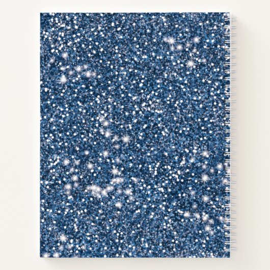 青フェイクグリッターテクスチャの外観とカスタム文字 ノートブック (裏面)