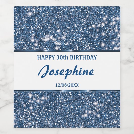 青フェイクグリッターテクスチャの外観とカスタム文字 ワインラベル (シングルラベル)