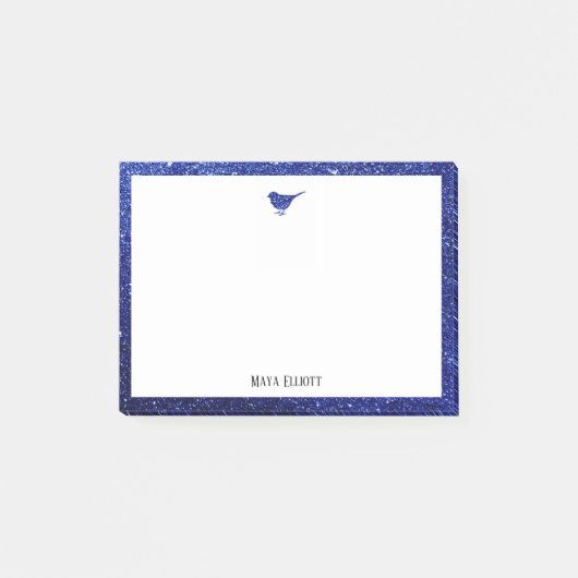 青フェイクグリッター鳥と縁ど白付き ポストイット (正面)