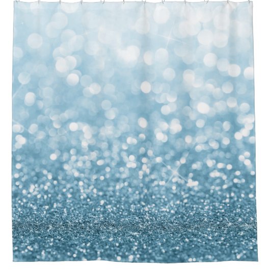 青フェイクグリッター《写真》ぼけ味灯 シャワーカーテン (正面)