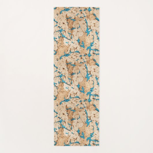 青フェイクターコイズ大理石インサート付きコルク ヨガマット (正面)