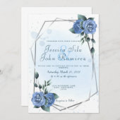 青フェイクフローラ銀箔の水色 招待状 (正面/裏面)