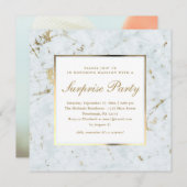 青フェイク大理石とフォトサプライズパーティー 招待状 (正面/裏面)