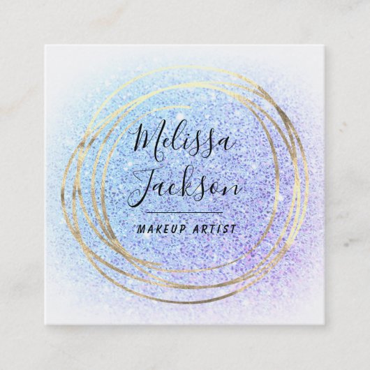 青フェイク紫グリッター スクエア名刺 (正面)