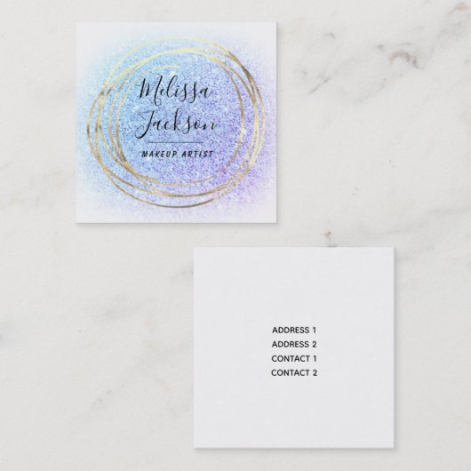 青フェイク紫グリッター スクエア名刺 (正面/裏面)