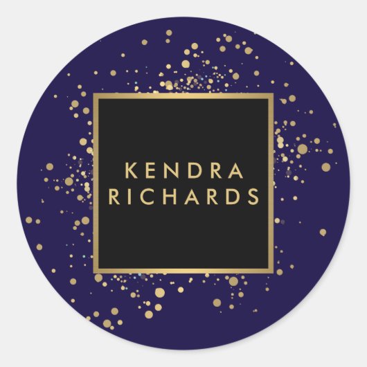 青フェイク色の散乱金ゴールドモダン紙吹雪 スクエアシール (正面)