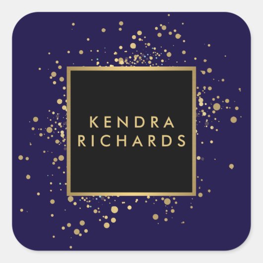 青フェイク色の散乱金ゴールドモダン紙吹雪 スクエアシール (正面)