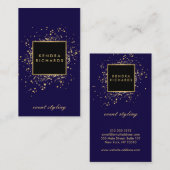 青フェイク色の散乱金ゴールドモダン紙吹雪 名刺 (正面/裏面)