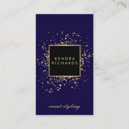青フェイク色の散乱金ゴールドモダン紙吹雪 名刺