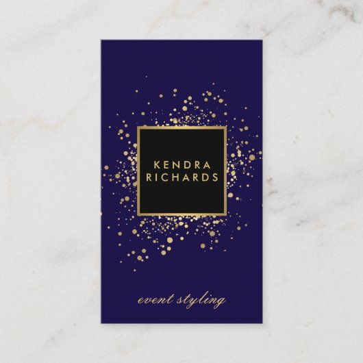 青フェイク色の散乱金ゴールドモダン紙吹雪 名刺 (正面)