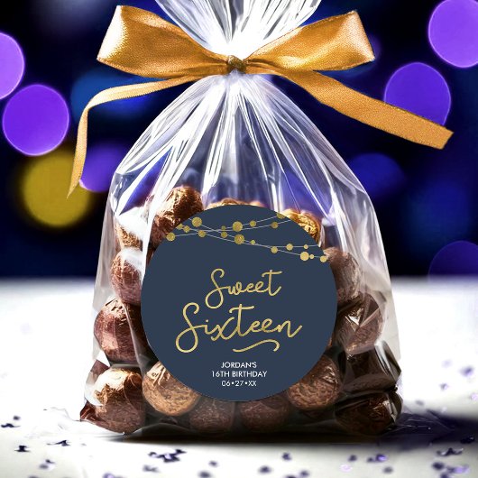 青フェイク金ゴールドストリングオブライツスウィート16誕生日 ラウンドシール