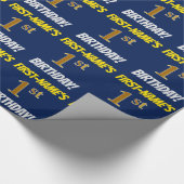 青フェイク/模造金ゴールド「1回目の誕生日」 ラッピングペーパー (角)