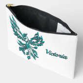 青フェニックスがホワイトパーソナルに浮き上がる アクセサリーポーチ (見開き)