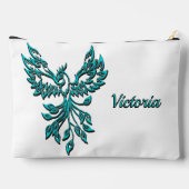 青フェニックスがホワイトパーソナルに浮き上がる アクセサリーポーチ (裏面)