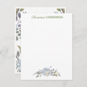 青フェミニンフローラ水色パーソナライズされた ノートカード (正面/裏面)