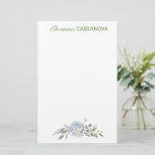 青フェミニンフローラ水色パーソナライズされた 便箋 (スタンド正面)