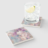 青フェミニン白金ゴールド紫色の花 ストーンコースター (横)