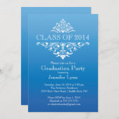 青フォーマルい卒業パーティー 招待状 (正面/裏面)