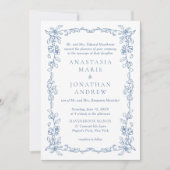 青フォーマルフランスの伝統的ヴィンテージ結婚ズ 招待状 (正面)