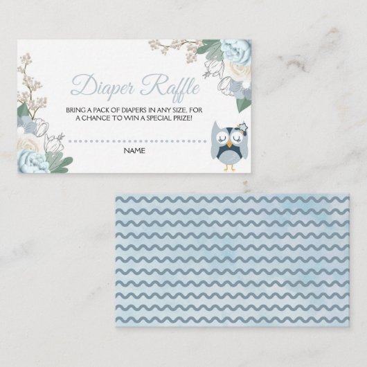  青フクロウフローラベビーシャワーおむつラッフル  エンクロージャーカード (正面/裏面)
