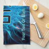 青フラクタルを描いたシャローム キッチンタオル (四つ折り)