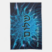 青フラクタルを描いたシャローム キッチンタオル (縦)