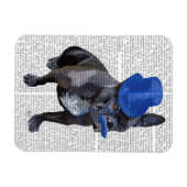 青フランスのいトップハットと口ひげ付きブルドッグ マグネット (横)