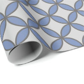 青フランスのと灰色の輪の花が繰り返し咲く ラッピングペーパー (ロールコーナー)