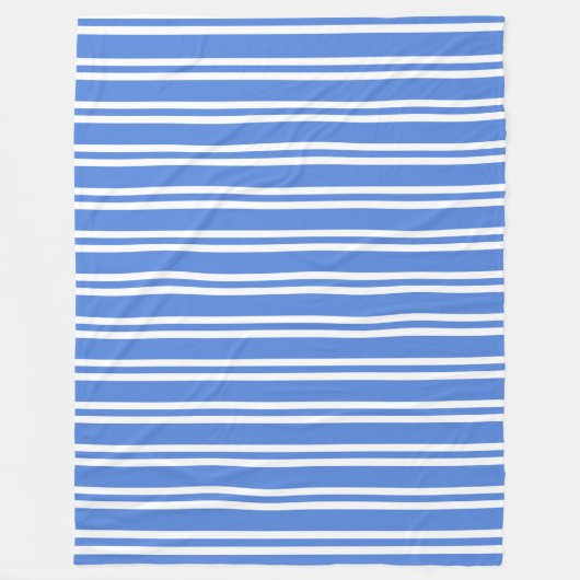 青フランスのと白のストライプ フリースブランケット (正面)
