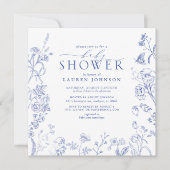 青フランスのと白のビクトリアンフローラ 招待状 (正面)