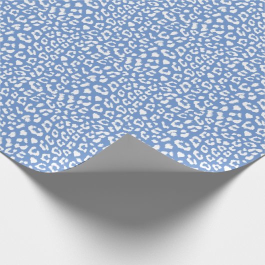 青フランスのと白の大型ヒョウ印刷 ラッピングペーパー (角)