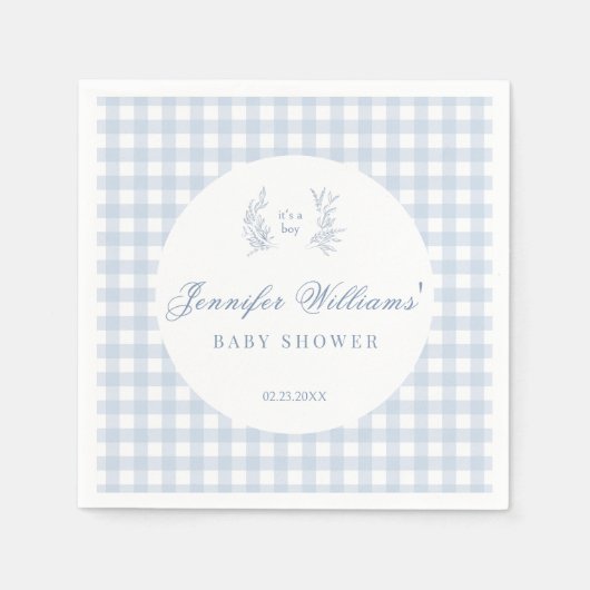 青フランスのクラシカル男の赤ちゃんシャワー紙プレート スタンダードカクテルナプキン (正面)