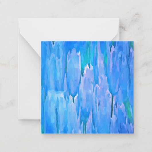 青フランスのチューリップ抽象芸術フローラルパターン ノートカード (正面)