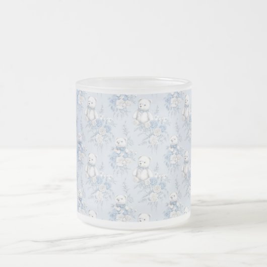 青フランスのフローラオーナメントとクマ フロストグラスマグカップ (中央)