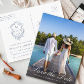 青フランスのフローラクレスト写真の保存日付 ポストカード