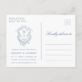 青フランスのフローラクレスト写真の保存日付 ポストカード (裏面)