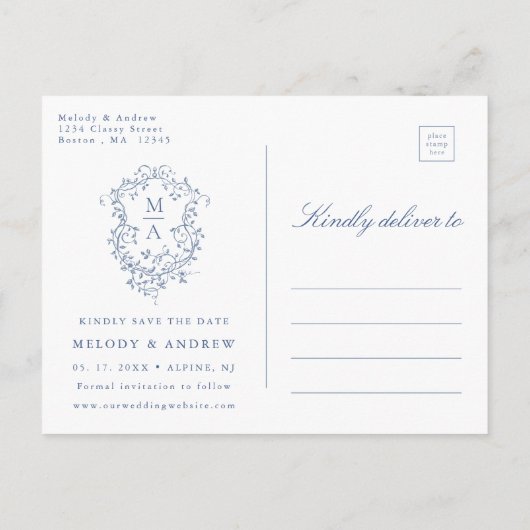 青フランスのフローラクレスト写真の保存日付 ポストカード (裏面)