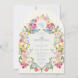 青フランスのフローラモノグラカラフルムヴィンテージクレスト 招待状