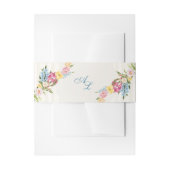 青フランスのフローラモノグラムヴィンテージクレスト結婚ズ 招待状ベリーバンド (正面例)