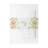 青フランスのフローラモノグラムヴィンテージクレスト結婚ズ 招待状ベリーバンド (正面例)